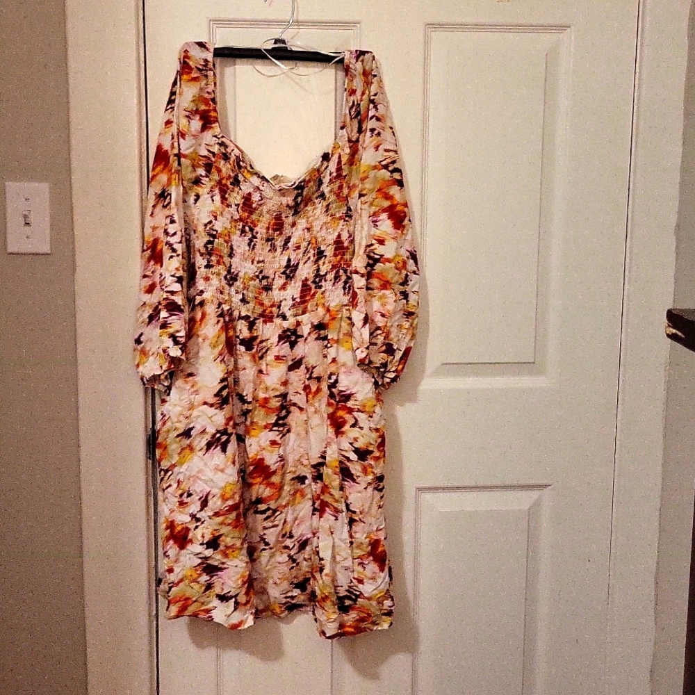 Terra & Sky Brush Stroke Print Babydoll Style dress 14W